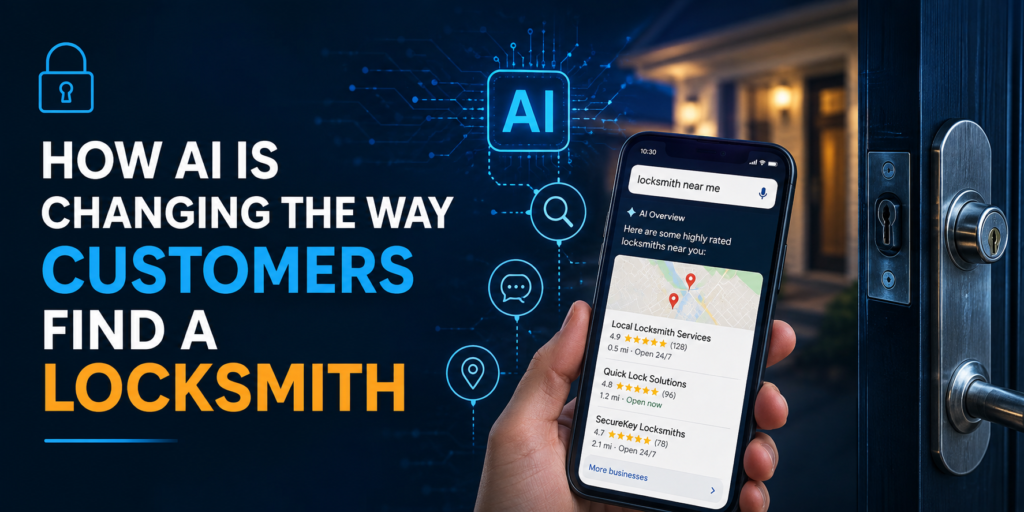 customer holding phone in front of door searching with AI to find a locksmith